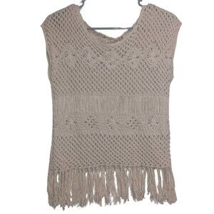 Cream Boho Open Knit Crochet Macrame Sleeveless Tank Top